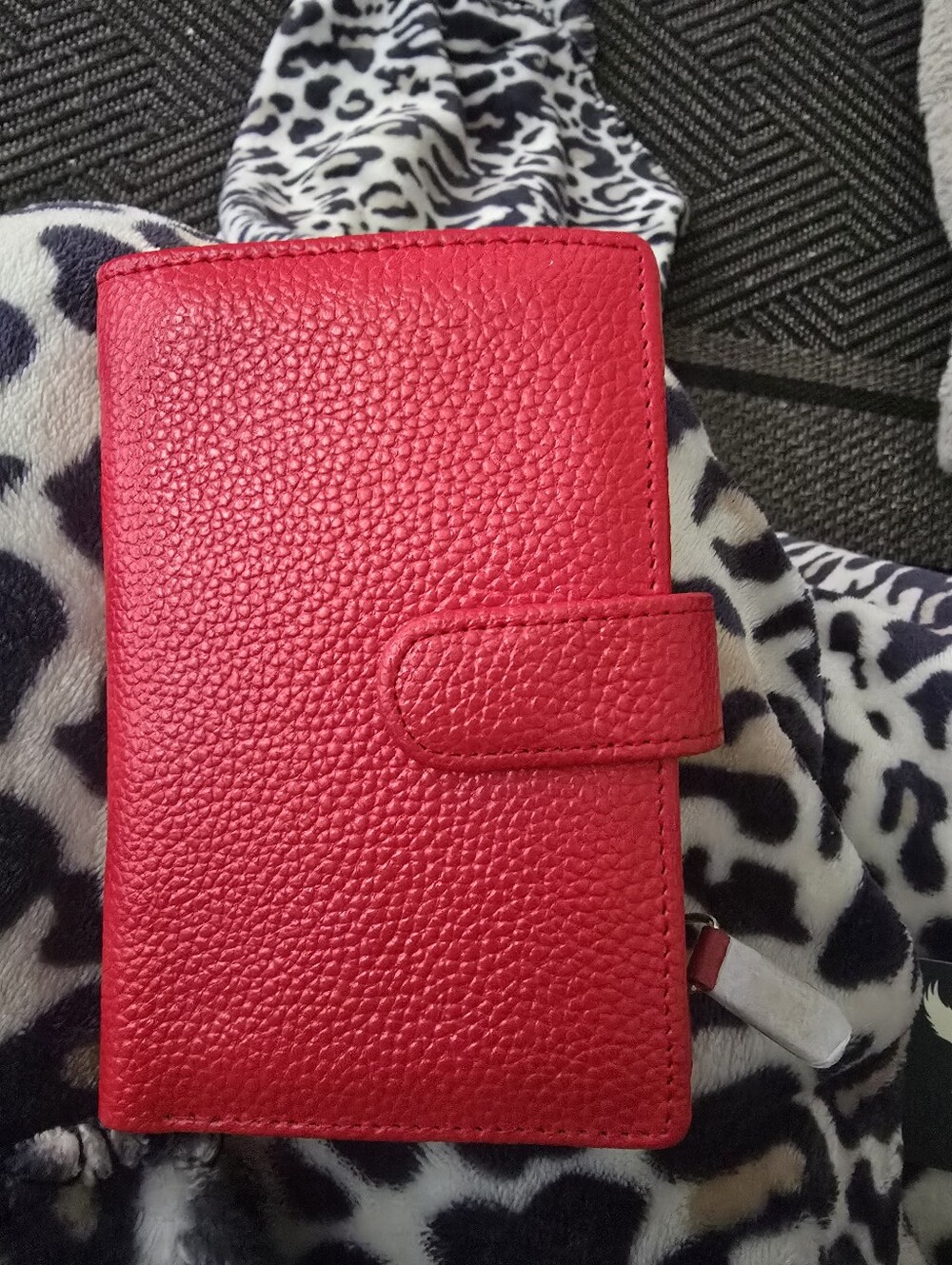 Vera Pelle Genuine Leather Card Wallet - Blue with Red & Orange Accents.
